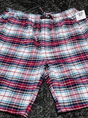 Andrew Scott Mens XL Loungewear Shorts Cotton Plaid Sleep Pajamas Red white NEW